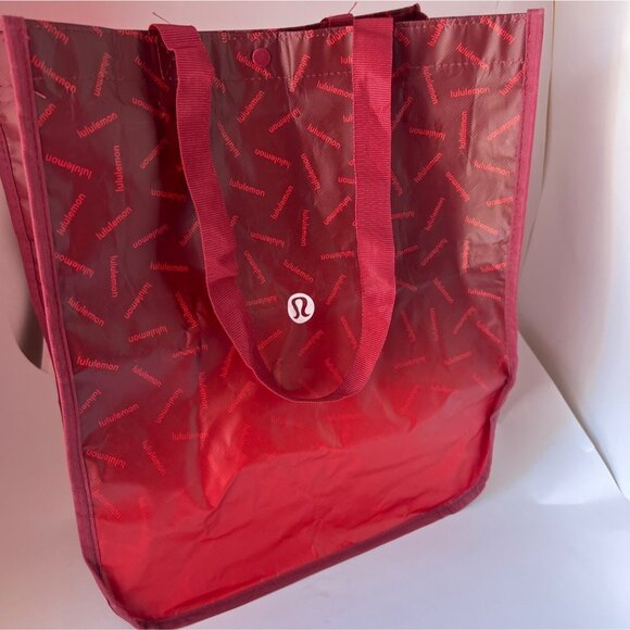 Lululemon Reusable Tote Bag Red Ombre Shopping Bag Snap Closure Authentic - Picture 6 of 8